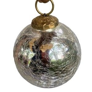 VTG Kugel Mirrored Ball Ornament German Brass Cap Silver Glass Christmas 5" LRG